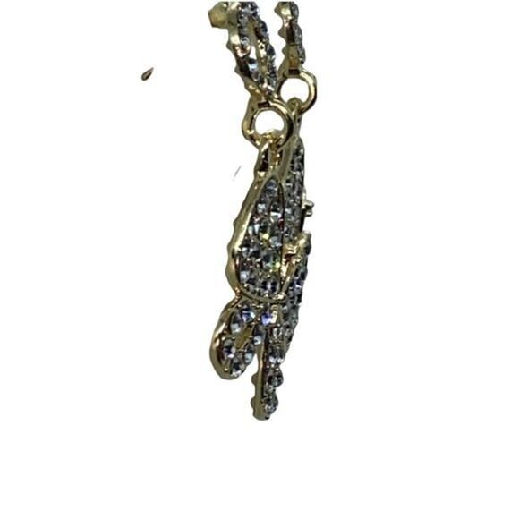 NWT Gold-Tone Clear Rhinestone Dangle Butterfly Earrings - Picture 4 of 7